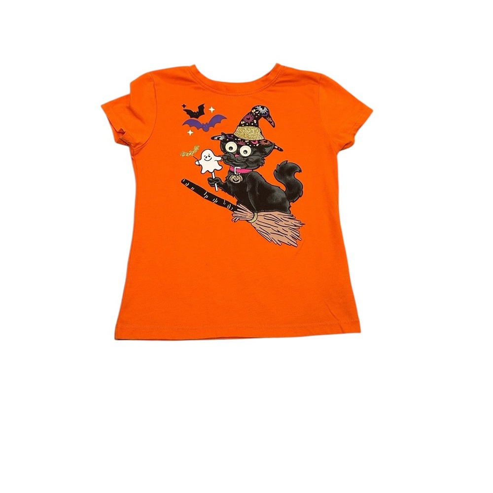 Orange Halloween Witch Cat Kids T-Shirt